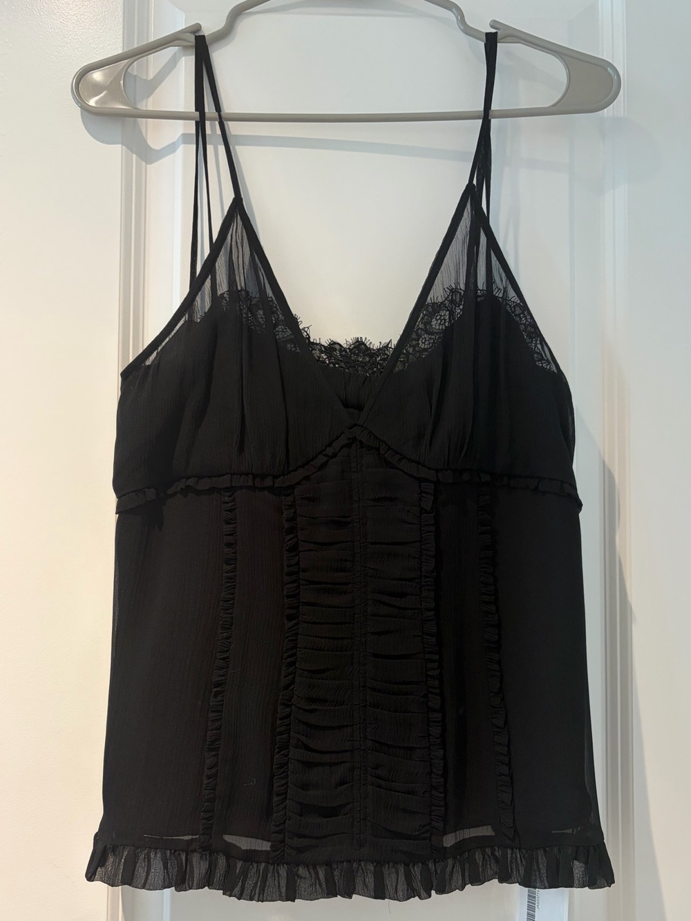 Jason Wu black lace silk asymmetrical tank
